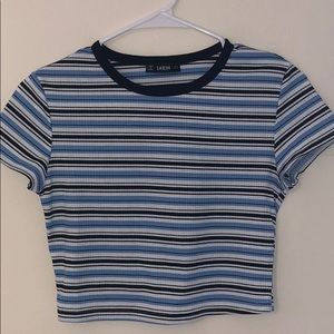 Black,White, Green  Striped Crop Top from SHEIN